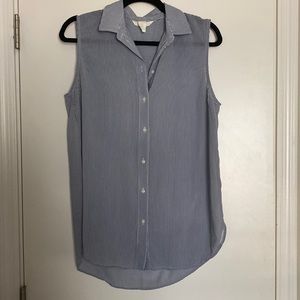 Blue and Cream/White H&M Stripe Print Button Down Sheer Tunic/Blouse